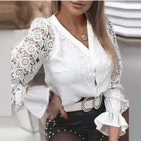 قمصان harajuku للنساء أزياء مثير لدانتيل غرز نصف ذوي الياقات البيضاء لأسفل القميص قمم blusas mujer de moda 2021 تي شيرت المرأة
