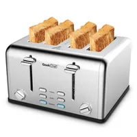 Toaster 4 Slice Bread Maker, Geek Chef Stainless Steel Extra-Wide Slot Toaster with Dual Control Panels of Bagel/Defrost/Cancel Function(Sliver-Black)