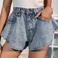 Shorts femininos denim solto saia botão sólido casual roupas de verão kurze Hosen Frauen