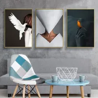 Картины PostModern Art Геометрическая фигура Летающая птица Triptych Декоративная Живопись Простой Домашняя Настенная Настенная Гостиная Холст Фотографии