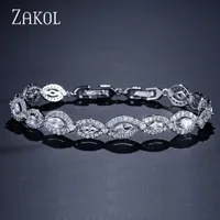 ZAKOL Fashion Clear White Cubic Zirconia Oval Shape Bracelet Bangle For Women Jewelry Gift FSBP