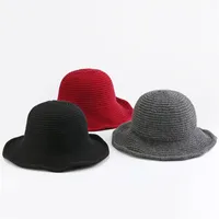 Sombrero de Cubo de punto de lana para las mujeres Moda para mujer Caps de pesca de ancho de gran ala primavera de invierno Sol plegable Sol pescador Pescador
