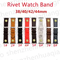 Lederen horlogebandjes Smart Bandjes voor Apple Watch Band 7 6 4 3 Serie Iwatch 41mm 45mm 44mm 40mm Link Strap Mode Designer Gold Rivet Polsband Luxe Bloem Mannen Vrouwen