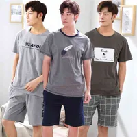 Verão de algodão manga curta pijama conjunto para homens shorts coreanos sleepwear terno pejama masculino homewear loungewear casa roupas 210901