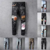 21ss мужские женские дизайнеры джинсы огорчены разорванный байкер тонкий прямой джинс для мужчин S печати армии мода мужские худые брюки