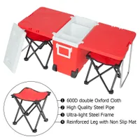 Set de table pliante portable et chaise avec incubateur Barbecue Pique-nique Tourisme de pique-nique Réfrigérateur Chariot de voiture Roue roue rouge