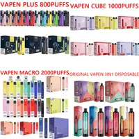 Authentic Vapen Plus Cube Macro 3IN1 Kit de dispositivo desechable E-cigarrillos 800 1600 2000 3000 Puffs Poders precolpados Cartucho vs Bang XXL