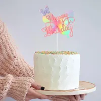 Altri festivi Forniture del partito Farfalla Cake di compleanno Decorating Toppers Glitter Topper Rainbow per bambini ragazze Donne