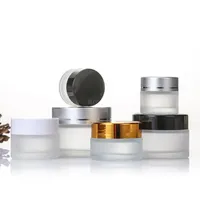 Bouteille de crème de verre givrée 5G ~ 50g Vide Conteneur vide pots cosmétiques avec couvercle en argent blanc noir