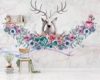 BEIBEHANG BENUTZERDEFINERERTE Мода Classic De Parede Tapete Nordic ручной бемальт Blumen Umwelt Freundliche лось Hintergrund