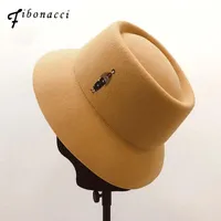 Fibonacci Bucket Crocave Top Fedora Wool Felt Hat 2021 Fashion Autumn Winter Men Women Trilby Fedoras Wide Brim Hats