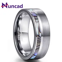 Nuncad 8mm Natual Abalone Shell Tungsten Carbide Ring Silver Color Matte Surface Promise Jewelry Engagement Men Rings Anillos 211218
