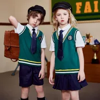 الطالب الزي المدرسي الفتيات الفتيان كيد الأطفال اليابانية رياض الأطفال قميص أعلى مطوي تنورة السراويل الصيف النمط البريطاني التعادل مجموعات الملابس
