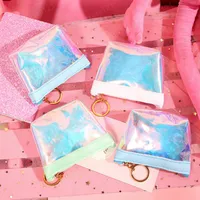 핑크 소녀 코인 지갑 투명 레이저 젤리 손 가방 데이터 케이블 이어폰 방수 저장 가방