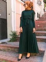 Elegante mulher muçulmana vestido plissado Moda escritório islâmico peru de queda mulheres vestuário árabe dubai ramadan maxi vestidos faixas