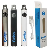 Cookies vape batterij voorverwarmen 510 schroefdraadvampen pen batterijen e-sigaretten starterskits oplaadbaar 650 mAh verstelbare spanningsverdamper pennen USB-lader