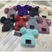 Kids Adults Winter Beanies Double Pompon L Knitted Hats Classic Label Skull Caps Designer Boonet Colorful Crochet Hat Chunky Knit Cap 9Color Adhesive Label