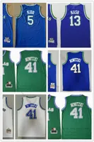 Retro Mitchell Ness Jersey Koszykówka Dirk 41 Nowitzki Jason 5 Kidd Jerseys 13 Steve Nash Szyte Biały Niebieski Czarny 1998-99