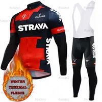 Strava Winter Bicycle Set Bike Cycling Team 2021 Thermal Fleece manga larga ropa deportiva Otoño Racing Pro Jersey Traje para hombres