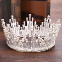 Silver Color Wedding Crown Crystal Rhinestone Pearl Crown Bridal Headdress King Crown Wedding Ball Hair Accessories Jewelry