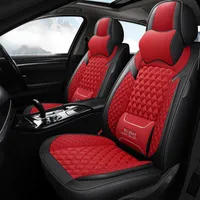 Fashion Style PU кожаных автомобильных сиденью охватывает протекторы Pads Front + назад с поясничными опорами, универсальный внедорожник 95% автомобилей (черный / красный)