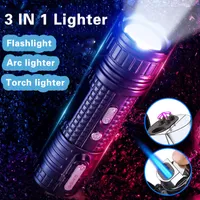 3 In 1 Torch Cigar Lighter Multifunction Windproof Jet Flame Electric Arc Pulse Lighter with LED Flashlight Creactive