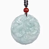 Joyerly Birmania Jade Dragon Phoenix Collar Colgante Lucky Amuleto Chino Mano Tallados Amantes Longfeng Jewelry Jewelry