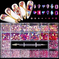 Nail Art Decorations AB Crystal Strass Diamond Gem Pietre Accessorio multi-colore con penna Dotting 3D Scintillio Decorazione Bellezza