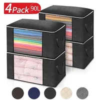 90L 4pcs/set Large Capacity Clothes Storage Bag Home Organizer Foldable with Reinforced Handle for Comforters Blankets Bedding 220125