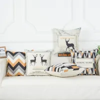 Cushion Decorative Pillow Geometric Cotton Linen Cushion Covers Wave Deer Printed Almofada Home Chair Sofa Decortive Kussenhoes Housse De Co