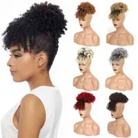 Afro High Puff Bun Ponytail Drawstring con flequillo Synthetic Kinky Curly Pony Pony Clip In On Wrap Updo Hair for Women