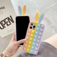 Pop Fidget Case Cartoon Rabbit-ears 3D Decompression Phone Cases For Iphone 8 7 Plus 12 Mini Pro 11 XR XS MAX Soft Silicone Rubber Back Gel Skin Cellphone Cover