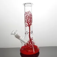 Tubo d'acqua di bong in vetro giaccone di acero rosso adesivi bronchi becher bongs 11,2 pollici catcher di ghiaccio piattano per olio con 14 mm giunti giunti per fumare