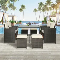 TOPMAX Outdoor Rattan Wicker Patio Dining Table Set Garden Furniture Sets US stock a28