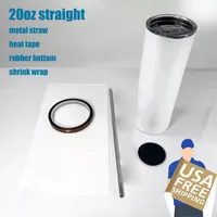 US warehouse 20oz Sublimation Straight Tumbler Metal straw and Rubber Bottom Heat Tape Shrink Wrap Beginner Set