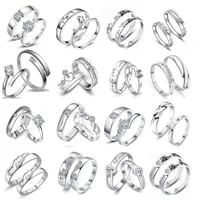 20pairs / partij eenvoudig zilver kleur koperen verstelbare diamanten liefde ringen voor liefhebbers paar bruiloft verlovings sieraden mix stijl Valentijnsdag geschenken Groothandel
