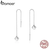 Bamoer GAE373 Oryginalny 925 Silver String Long Pure Pearl Flower Asymetryczne Kobiety Dynda Kolczyki Biżuteria
