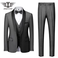 Plyesxale Men Suit 2021 Slim Fit Wedding Cost For Châle Collier Gris Bourgogne Navy Blue Tuxedo Veste 3 pièces 6xl Q1251 Blazers pour hommes