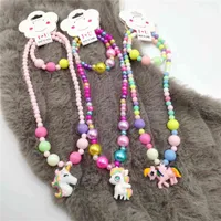 Children&#039;s Unicorn Jewelry Necklace Color Bracelet Set Girls Dress up accessories