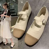 Women Flats 2022 Autumn Patchwork Mary Janes Shoes Sqaure Toe Single Shoes Low Heels Leather Casual Shoes Zapatos