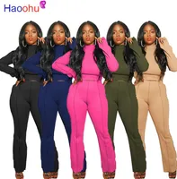 Dames trainingspakken Haoohu Activewear Patchwork Dames Set Coltrui Crop Tops Flare Pants Matching High Street Tracksuit Two 2piece Outfit
