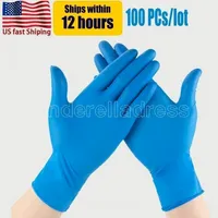 Blue Blue Nitrile Luvas descartáveis ​​em pó (não látex) pacote de 100 peças luvas anti-derrapante luvas anti-ácido atacado