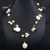 GUAGUAI Takı Doğal Beyaz Keshi Inci Kolye Kolye Kolye Kadınlar için Gerçek Taşlar Taş Lady Moda Mücevherat