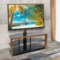 WACO Eckboden TV-Stand, 32-65 Zinch 3-Tiere Wohnzimmer Temperierte Glasregale mit Swivel-Brack-Rahmen, Plasma-LCD-LED-Fernseher - Woodblack