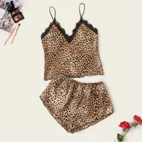 Leechee Damskie Sexy Lingeries Wygodna Koszula Koszulka Koronkowa Piżamy Dla Damskich Leopard Split Piżamy Oddychające Pijamas Q0706