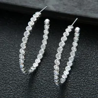 Hoop & Huggie Luxury Round Cubic Zircon Statement Big Earrings For Women Wedding DUBAI Bridal Circle E9499