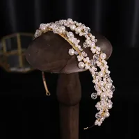 Haarclips Barrettes Bridal Accessories Trouwband Forseven -stijl Golden Hoogwaardige Zink Alloy Fashion Rhinestone Pearl Ladies Headban