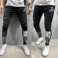 Men's Jeans Men Ripped Skinny Printing Biker Stretch 2022 Fashion Summer Hip Hop Slim Fit Black High Quality Pencil Pants