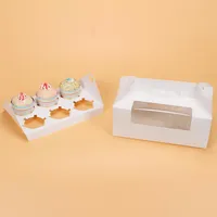 Hediye Sargısı 100 PCS 23.5x15x9cm Cupcake Kutusu Pencere kolu Kraft Kağıt Ambalaj Düğün Çocuk Doğum Günü Partisi Kahverengi Beyaz