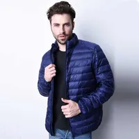 2021 autumn winter new st collar horizontal strip light and thin fashion slim down jacket men's casual coat trend